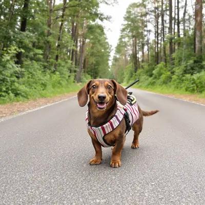 Happy Dachshund on a Forest Path Adventure