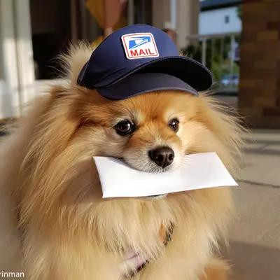 Pomeranian Mail Carrier Delivering a Letter