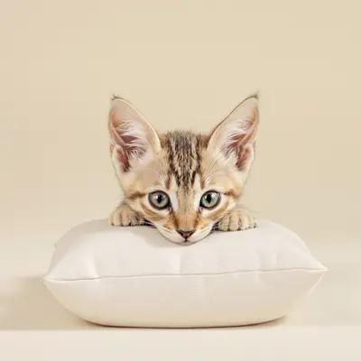 Curious Oriental Shorthair Kitten Peeking Over Cushion