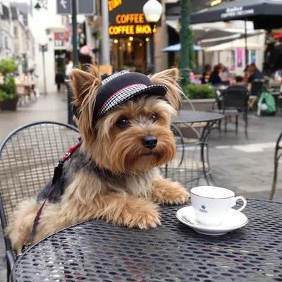 Stylish Yorkie at Outdoor Cafe