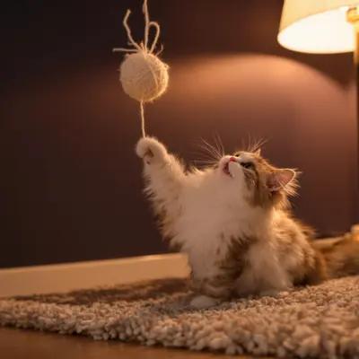 Playful Persian Kitten Swatting Yarn Ball