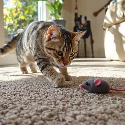 Playful Tabby Cat Pounces on Mouse Toy
