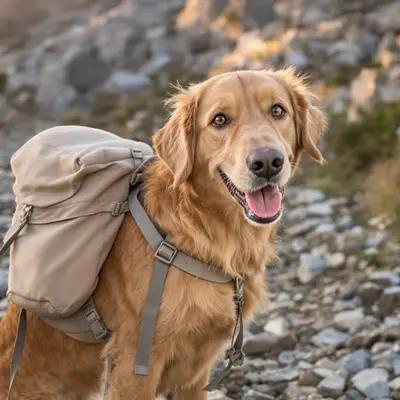 Happy Golden Retriever on a Mountain Hike