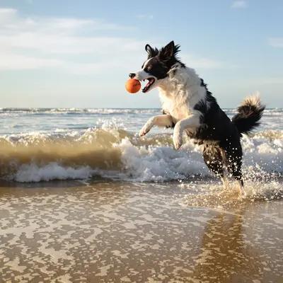 Playful Border Collie Leaping for Ball
