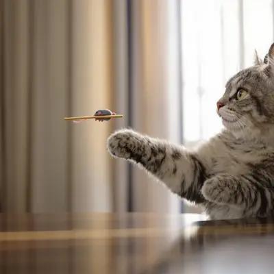 Playful Cat Reaching for Toy Mouse