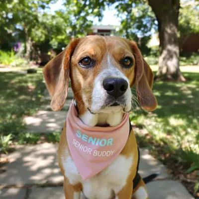 Senior Buddy Beagle in Sunny Garden