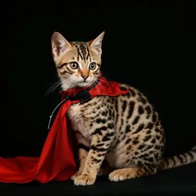Majestic Bengal Kitten in Red Cape