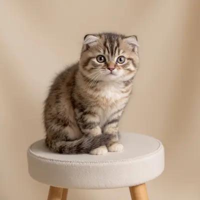 Adorable Scottish Fold Kitten on Stool